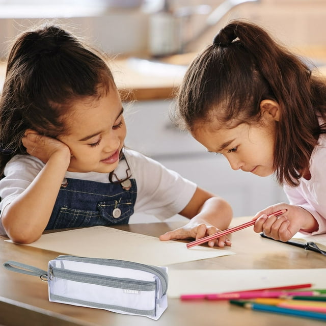 Estuche de malla de doble capa | Bolsa organizadora de papelería de nailon transparente | Estuche para bolígrafo de mano para estudiantes de gran capacidad | Almacenamiento portátil de cosméticos de