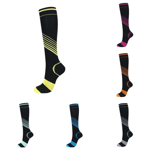 Huowey Compression Socks For Women Men Striped Athletic Sports Calf Socks Cycling Outdoor Hiking Stretchy Breathable Comfort Socks