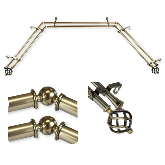 Domovina Curve 13/16" Bay Window Double Curtain Rod-Color:Antique Brass