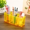 thumbnail image 6 of Uxcell 3 Compartments Clear Acrylic Pen Holder Pencil Holder Pen Organizer Pencil Cup Makeup Brush Holder Yellow, 6 of 6