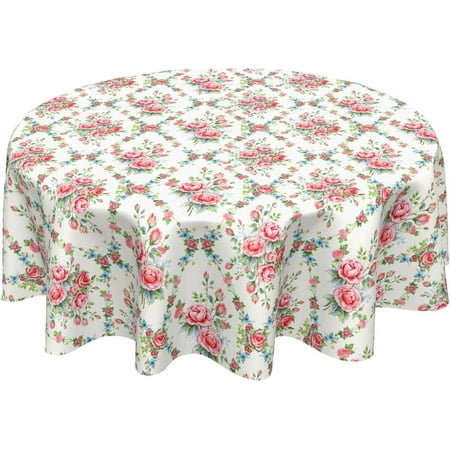 

Pink Floral Tablecloth Round 60 Inch Spring Summer Vintage Rose Flower Table Cloth Washable Valentine Table Cover for Kitchen Dining Holiday Party Picnic Indoor Outdoor Home Decor