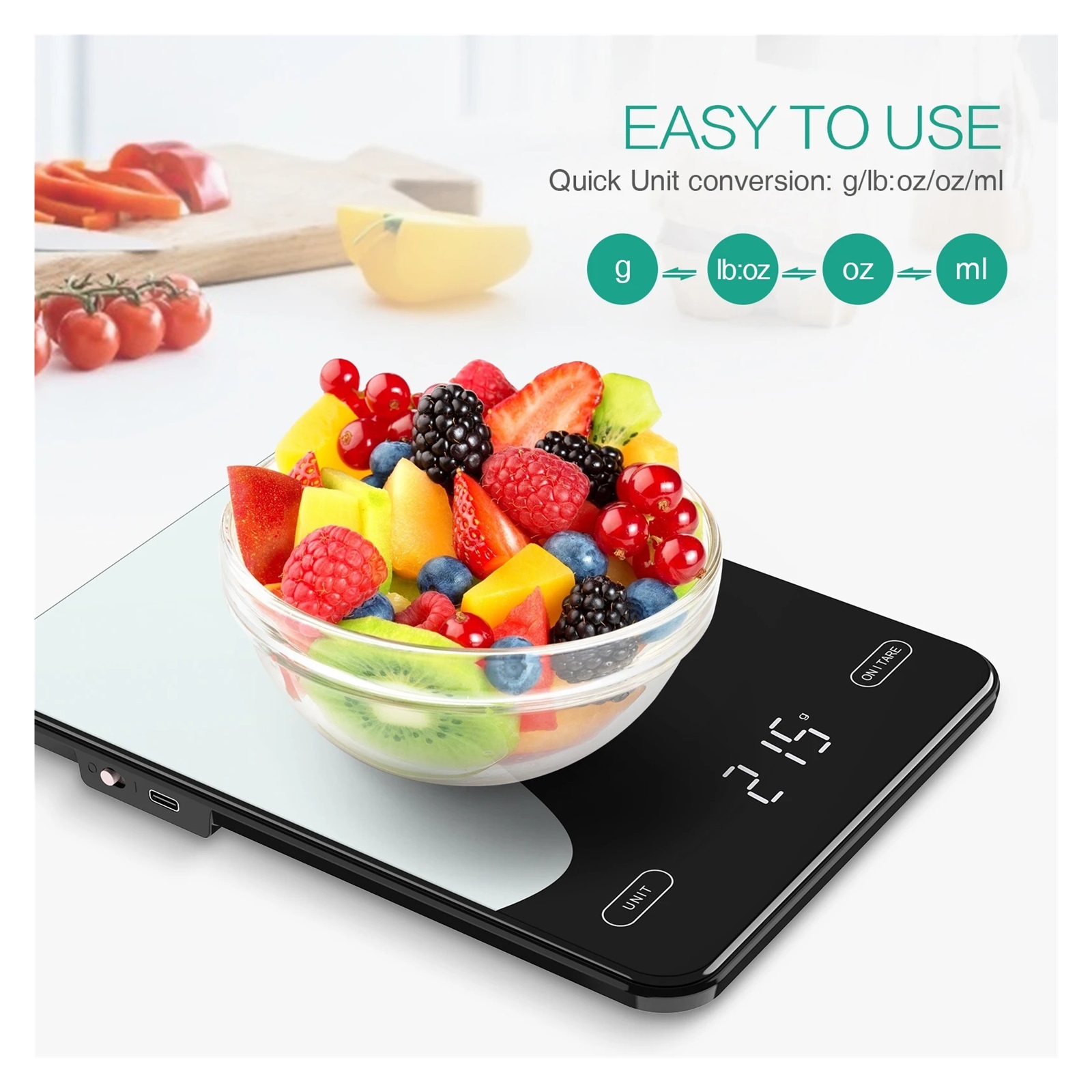 Digital Food Scale 10kg Smart Kitchen Scales With Nutrition Calculator APP Recharable Gram Scale For Weight Loss Baking Scales - High Precision
