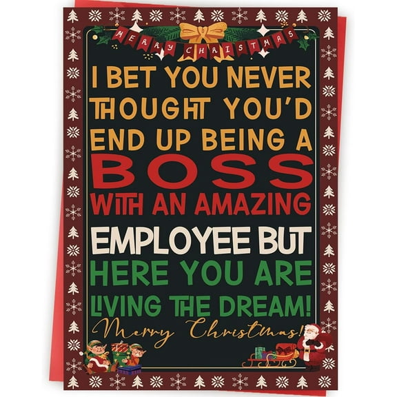 Funny Christmas Card for Boss – "Living the Dream!" Employee Appreciation Design – Envelope Included, Blank Inside – Perfect for Holiday Cheer and Workplace Celebrations
