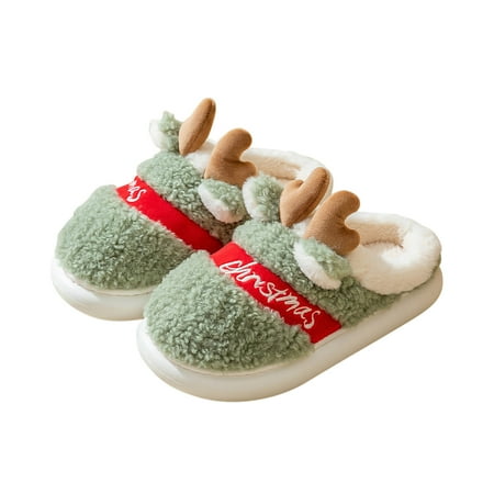 

Lovskoo 2024 Christmas Slippers for Women Fall/Winter Dressy Outgoing Thick Bottom Plush Deer Cotton Shoes Green