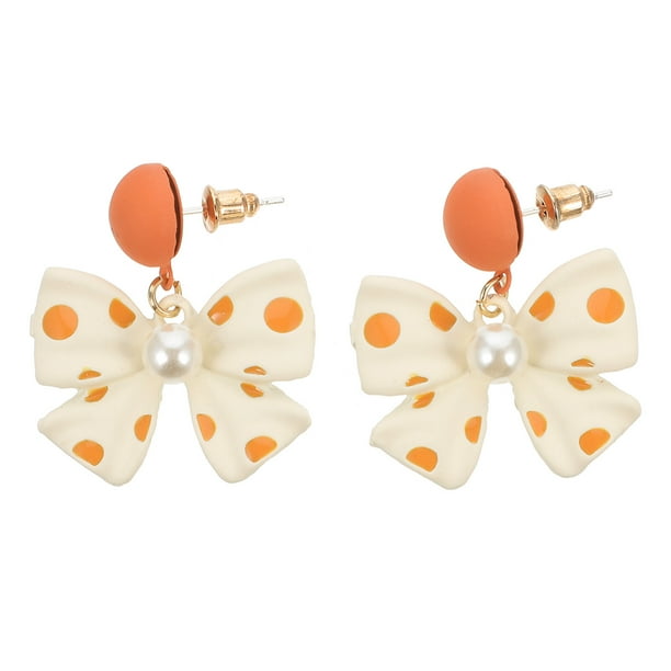 KAKOWELY 1 par de pendientes de botón para mujer, joyería de regalo, pendientes de perlas con lazo de moda, joyería de boda