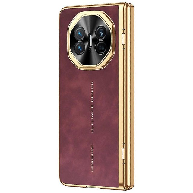For Huawei Mate X5 Phone Case with Tempered Glass Film Electroplating Leather PC Mobile Cover - Grey