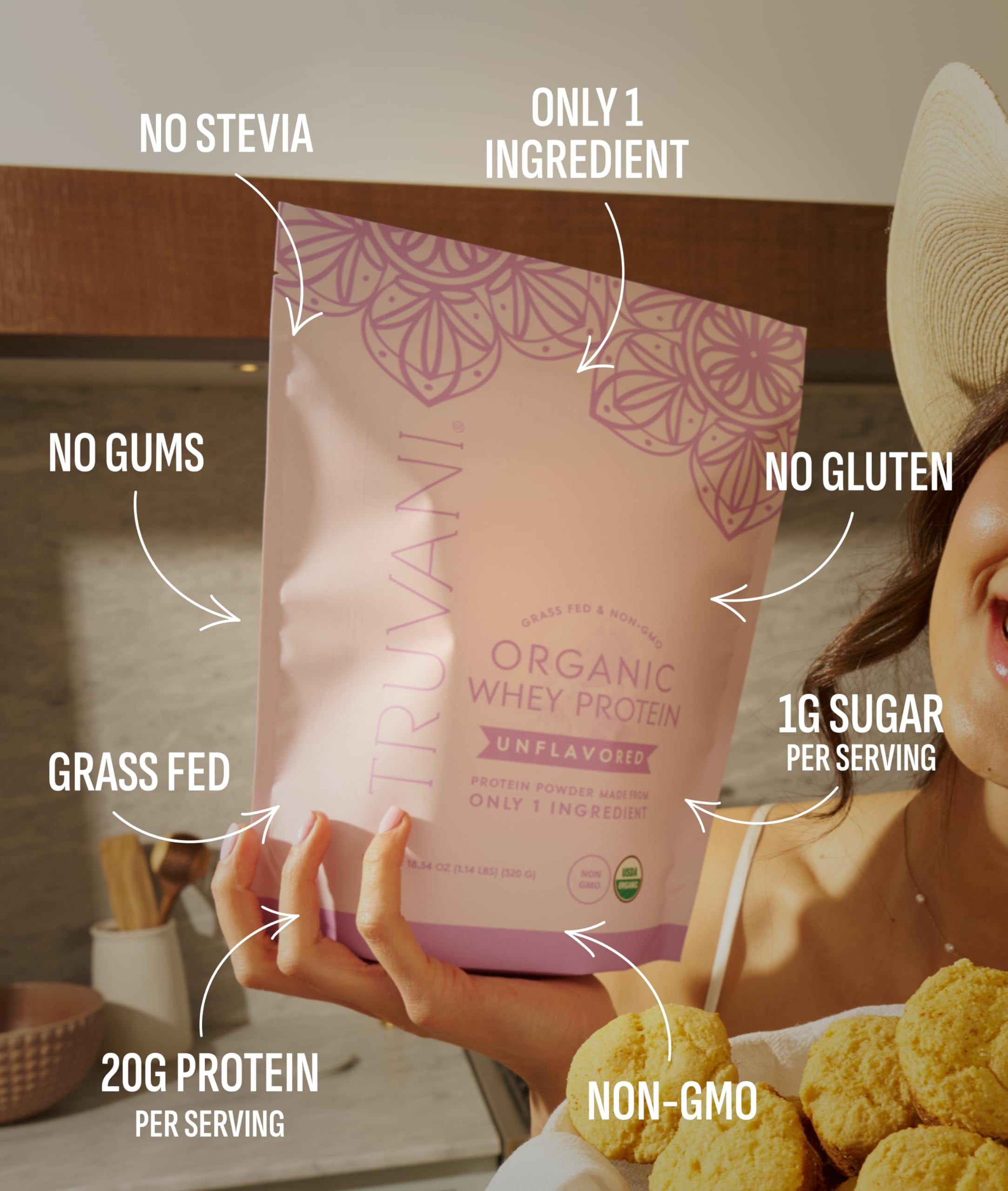 Truvani Vegan Plant Based Pea Protein Powder | Organic | Unflavored | 20 Servings | Gluten & Dairy Free