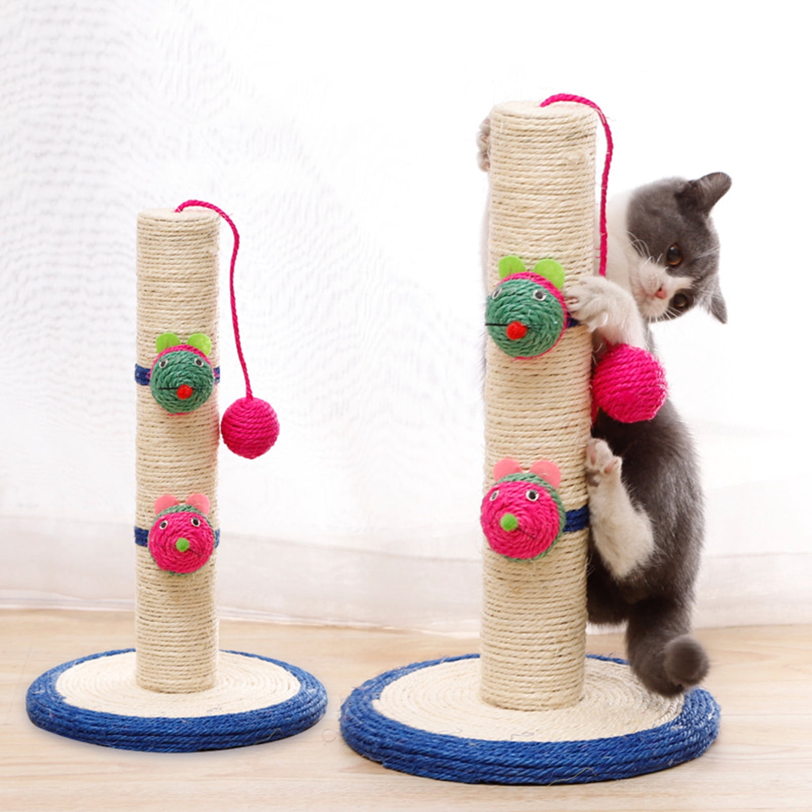 Cats Scratcher Scratching Post with Mice Toy Teaser Interactive Kitten SisalHemp Scratcher Toy Furniture Protectors