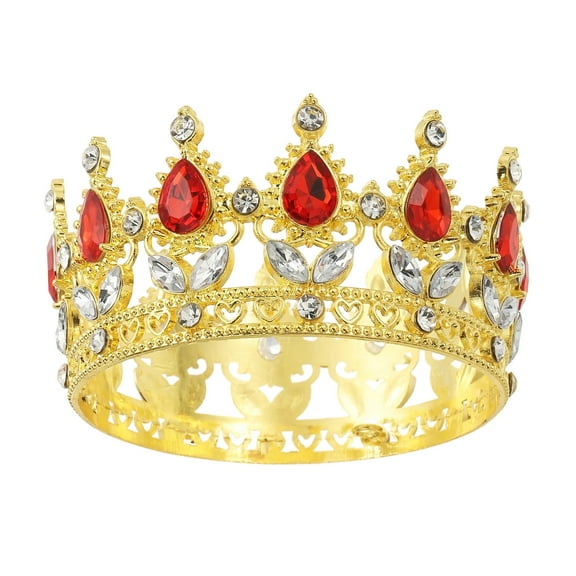 Uxcell Mini Crown Cake Toppers, Alloy Queen Princess Little Crown Tiara With Crystal for Birthday Cake Decor, Gold/Red