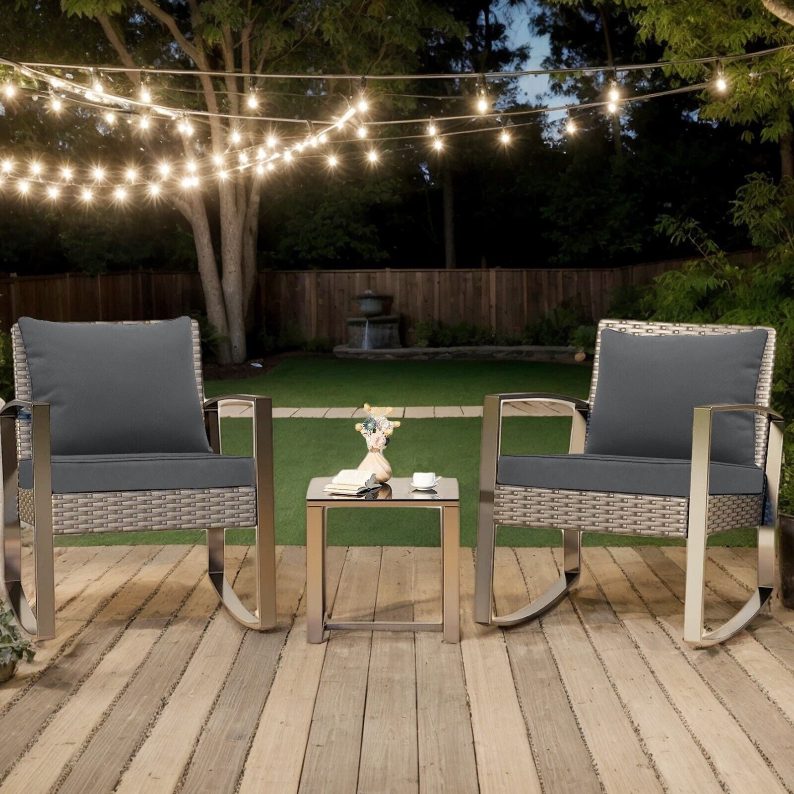 JIAN YA NA Outdoor Chair Cushion Set,  Waterproof Seat and Back Cushion for Patio Furniture, 22x22in, Dark Gray