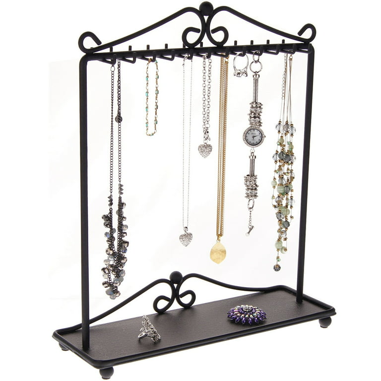 Hanging Jewelry Organizer Necklace Hanger Bracelet Organizer Display Flower  Rack with Rotatable Mirror & Ring Round - Zen Merchandiser