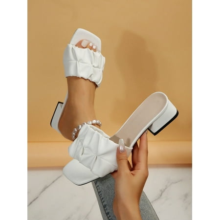 

2023 New Summer Women Slippers Casual Anti-Slip Thick Heel Open Toe Slides With Square Head And Fresh Print Design For Outdoor Wear