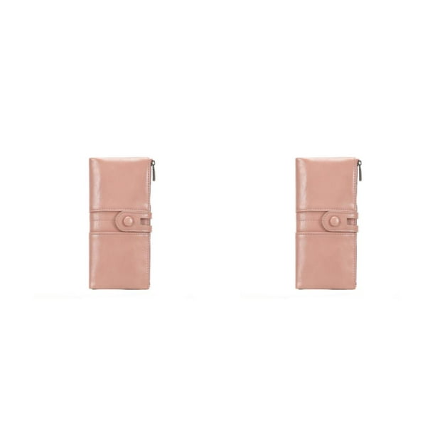 Minnieouse Cartera larga Cerrojo Cremallera Monedero Bolsa Titular de la tarjeta Multifuncional Gran capacidad Vintage Moda PU Carteras de cuero Rosa 2piezas