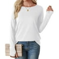 thumbnail image 3 of Lmnyox Long Sleeve Casual Shirts for Women Dressy Fashion Crew Neck Solid Tops Basic Work Tees with Thumbhole, 3 of 9