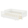 thumbnail image 6 of Newest Convertible Twin XL to Double Queen Size Platform Bed with Guardrails, Modern Solid Wood Frame,White, 6 of 18