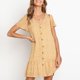 thumbnail image 3 of ICHUANYI Clearance Fashion Women Sexy Short Sleeve Skirt V-neck Ruffle Printing Button Mini Dresses(Yellow, S) Ichuanyi Ichuanyi, 3 of 8
