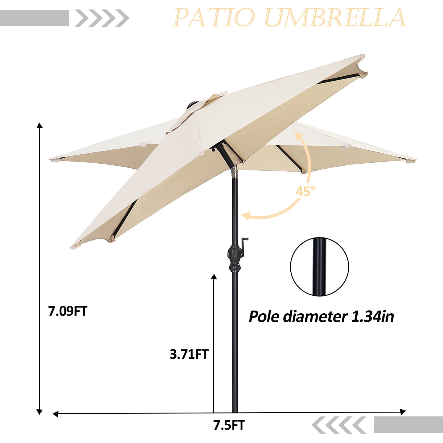 Ainfox 7.5ft Beige Outdoor Market Patio Umbrella with Push Button Tilt and Crank, Waterproof UV Protection