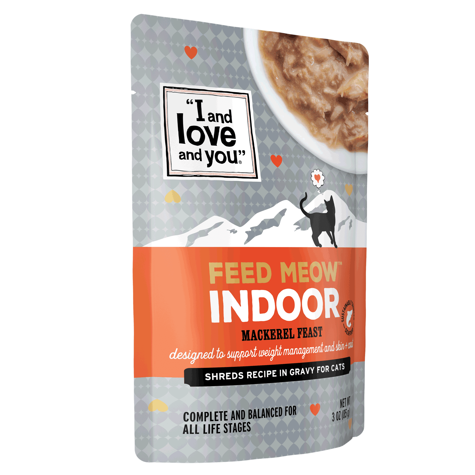 (24 pack) "I and love and you" Feed Meow Indoor Mackerel Feast 3oz pouch