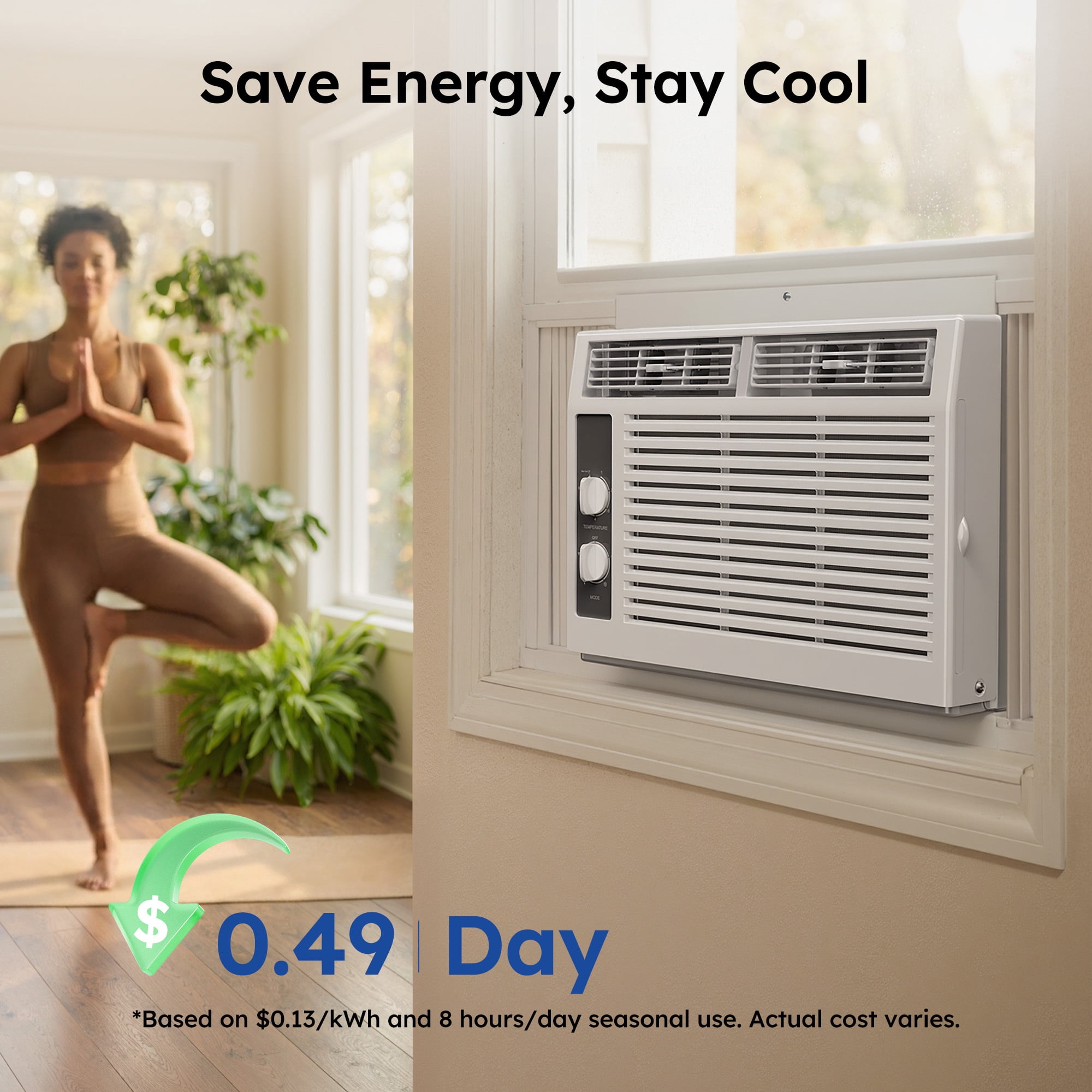 SIMZLIFE 5,000 BTU Window Air Conditioner, Cools Up To 150 Sq Ft, Knob,2 Cooling Modes,Without Remote Control, White