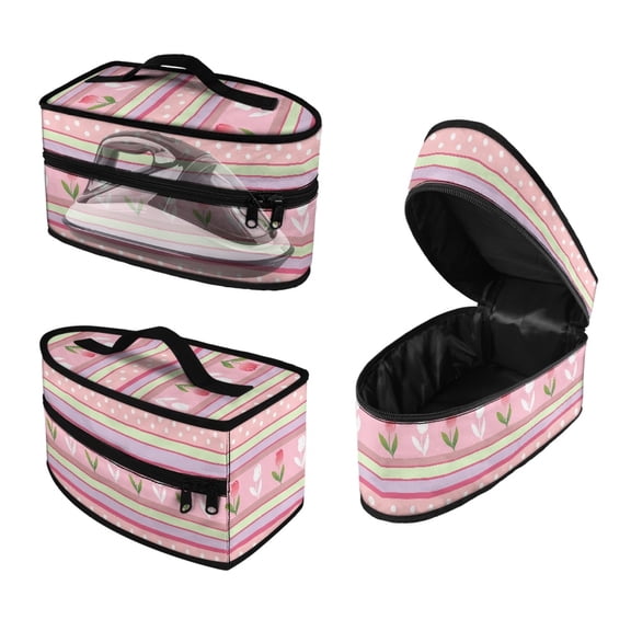 HELLHERO Protective Steam Iron Carrying Bag Travel Iron Organizer Portable Travel Iron Organizer Zipper Closure Floral Stripe Design, Bag Only