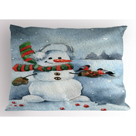 Ambesonne Snowman Pillow Sham, Watercolor Xmas Winter, 26" X 20", Multicolor