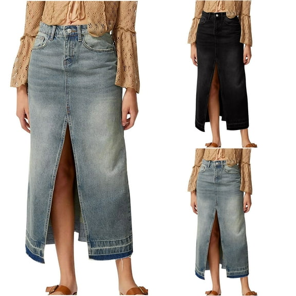 Bovxnpu Summer Denim Skirts for Women,Womens Jean Skirt,Women's Classic Vintage Fashion Tight Denim Long Skirt Half Length Skirt
