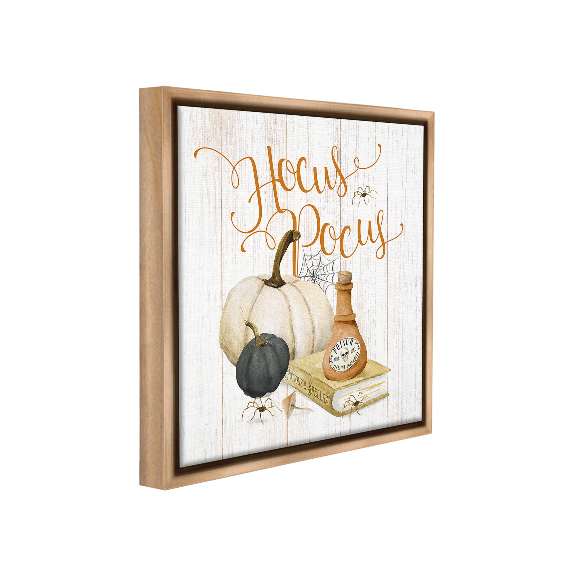 Stupell Industries Hocus Pocus Halloween Phrase Holiday Painting Brown Floater Framed Canvas Art Print Wall Art, 25 x 25