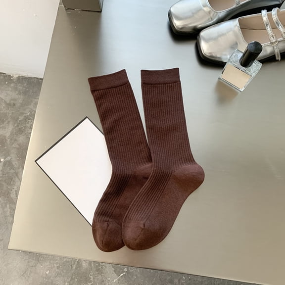 Avrnliq Womens Coffee Crew Socks - Comfort Socks, Free Size US 5-12 Non-Slip Ribbed Cuff for Daily Casual & Office Wear,Size Free Size