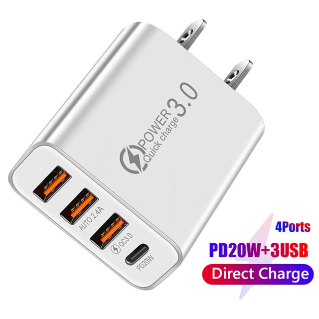 3Usb + Pd20W Tipo-C Cargador De Teléfono Adaptador De Carga Para Teléfono Inteligente (Enchufe De Ee. Uu. Blanco)
