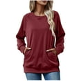 thumbnail image 3 of XPMWRP Women Raglan Long Sleeve Round Neck Sweatshirts Cute Loose Fit Lightweight Pullover Tops with Side Pockets Wine S, 3 of 6