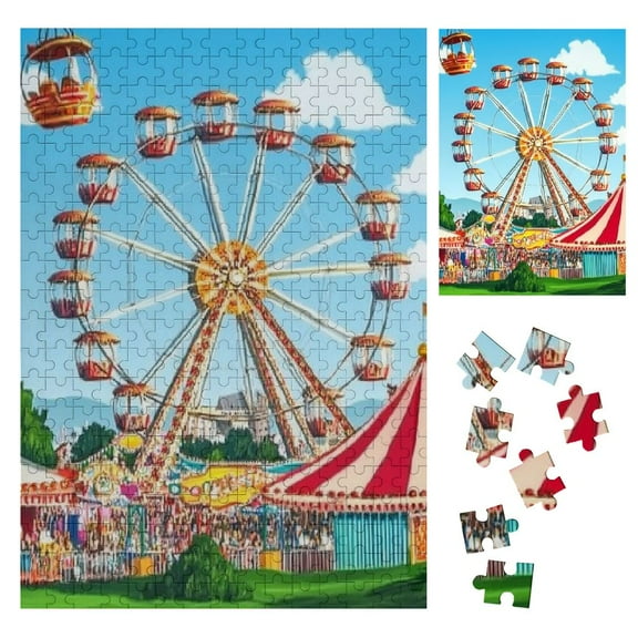 Sheronv Carnival Ferris Wheel Wooden Jigsaw Puzzle Vertical Challenging Difficult Wood Puzzles for Adults Wooden Gift for Family Friends 300PCS