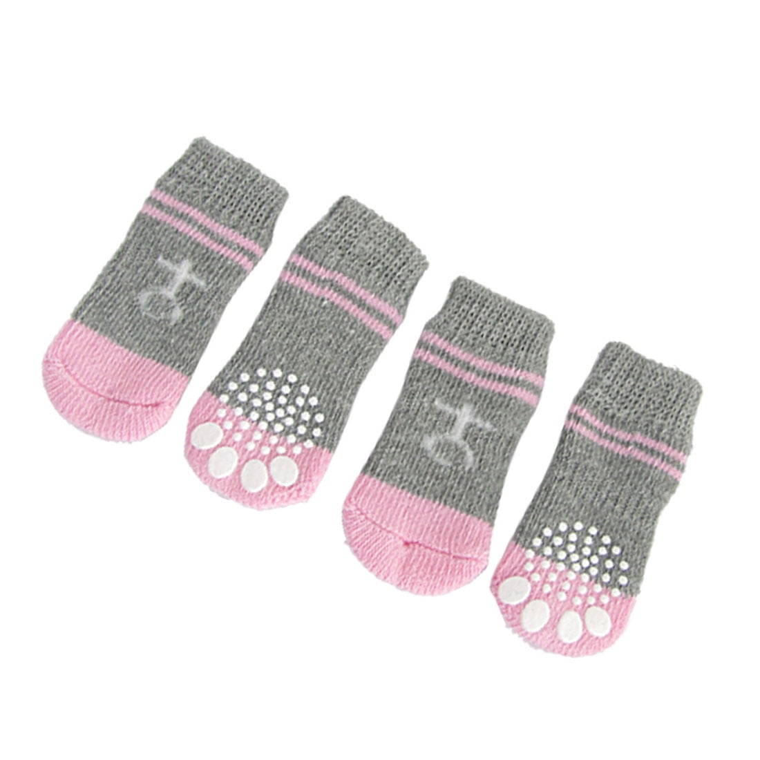 Unique Bargains Pink and Gray Nonslip Warm Knitted Socks Booties for Pet Dogs