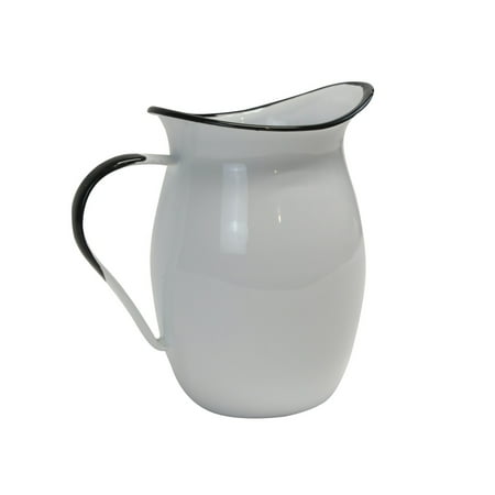 

White Rustic Enamel Metal Pitcher Primitive Flower Vase Country Farmhouse Kitchen Tableware Decor
