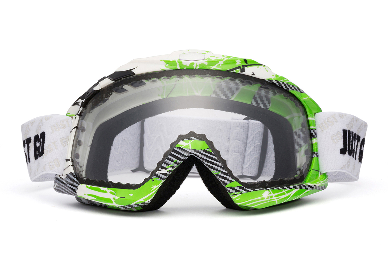 JUST GO Ski Goggles for Skiing Motorcycling and Winter Sports Dual-Layer Anti-Fog 100% UV Protection lens Snowboard Goggles fit Men, Women and Youth, Green and White Frame/ Clear Lens (VLT 81.2%) - image 1 of 9