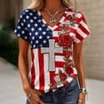 thumbnail image 2 of MEICHEN Women's V Neck Butterfly & Rose Print T Shirt Patriotic Glitter Graphic Casual Top, 2 of 4