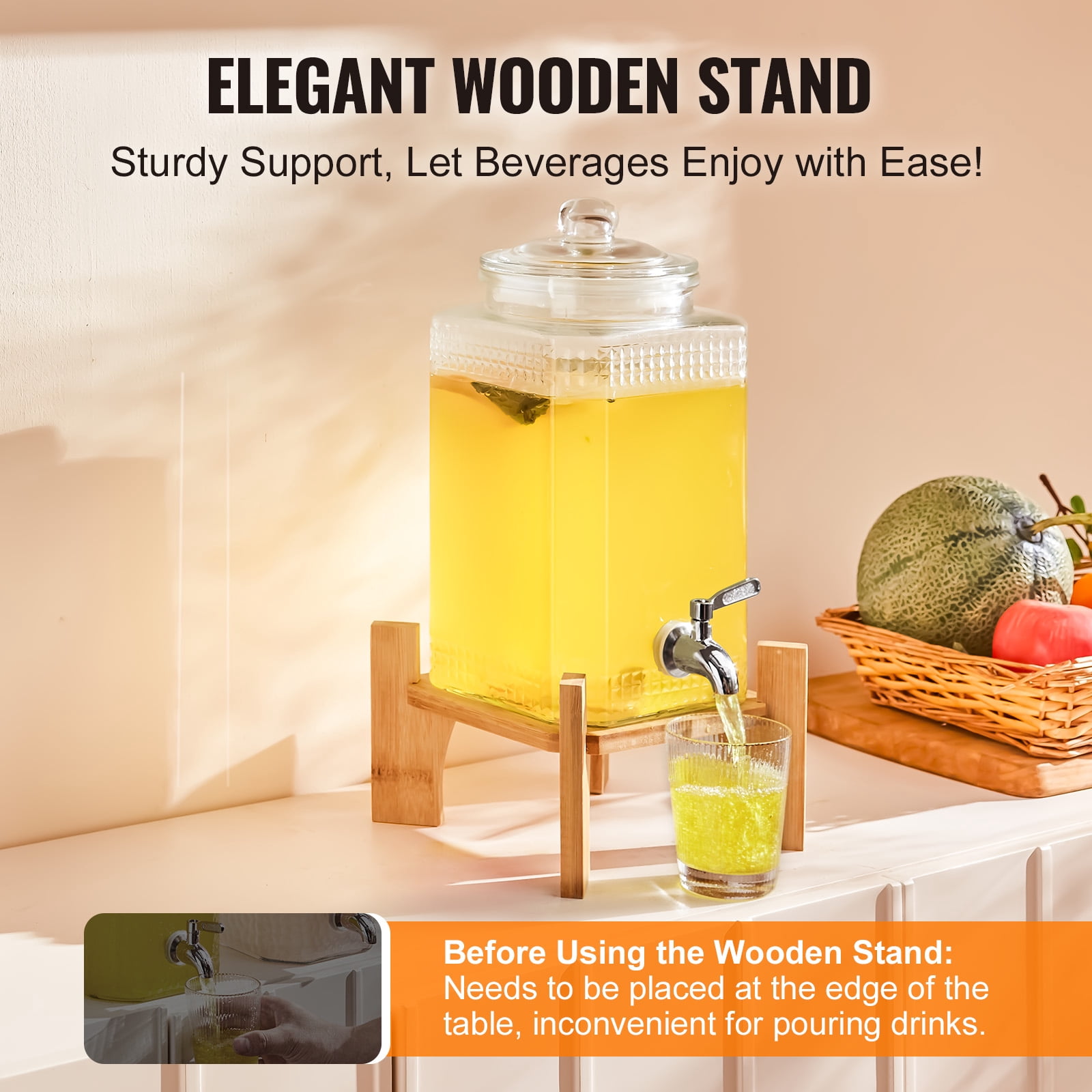 VEVOR Beverage Dispenser, 1.5 Gallon Drink Dispensers for Parties, 2PC,Glass Juice Dispenser with Stand,Stainless Steel Spigot,Iced Tea Lemonade Juice Water Dispenser,for Restaurants,Hotels,Parties