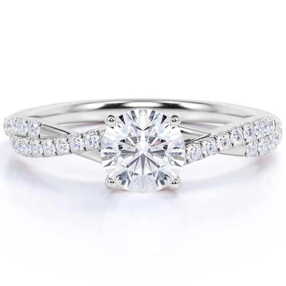 JeenMata Anillo de Compromiso de Moissanita de Corte Redondo Infinito de 1 Quilate en Oro Blanco de 18 K sobre Plata