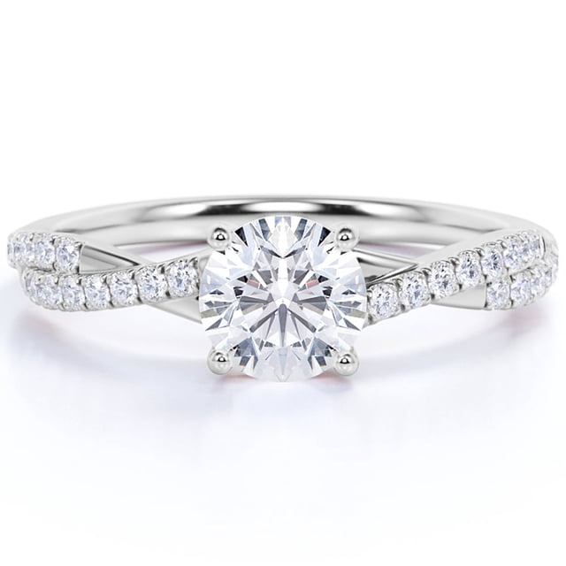JeenMata Anillo de Compromiso de Moissanita de Corte Redondo Infinito de 1 Quilate en Oro Blanco de 18 K sobre Plata