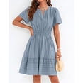 thumbnail image 7 of BTFBM Womens Spring Casual Mini Dresses Lightweight Short Sleeve V Neck Elastic Waist Cute Boho Beach Dress Pockets, 7 of 7