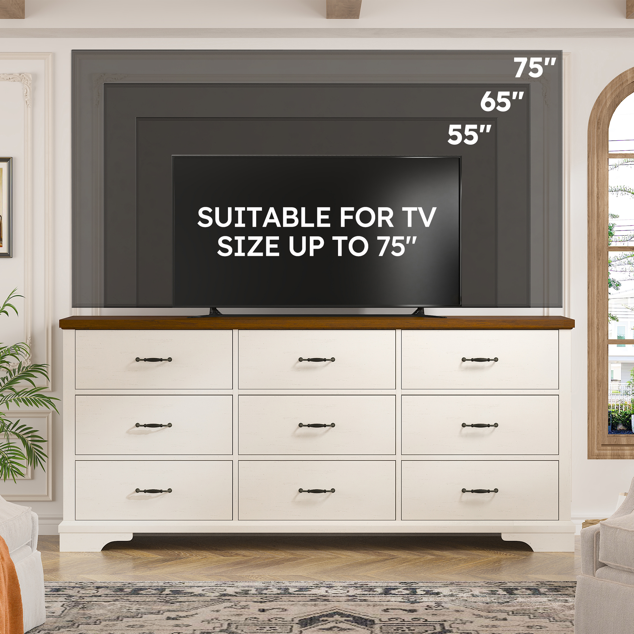 EnHomee 9 Drawer White Dresser for Bedroom Wood Dressers&Chest of Drawers 63" Long Dresser