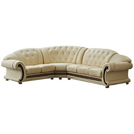 Versace Beige Leather Sectional Sofa In Traditional Style