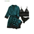 thumbnail image 2 of BadPiggies Women's Satin Pajama 4Pcs Set Sleepwear Floral Lace Trim Cami Lingerie Homewear Nightwear with Robe (M, Green), 2 of 5