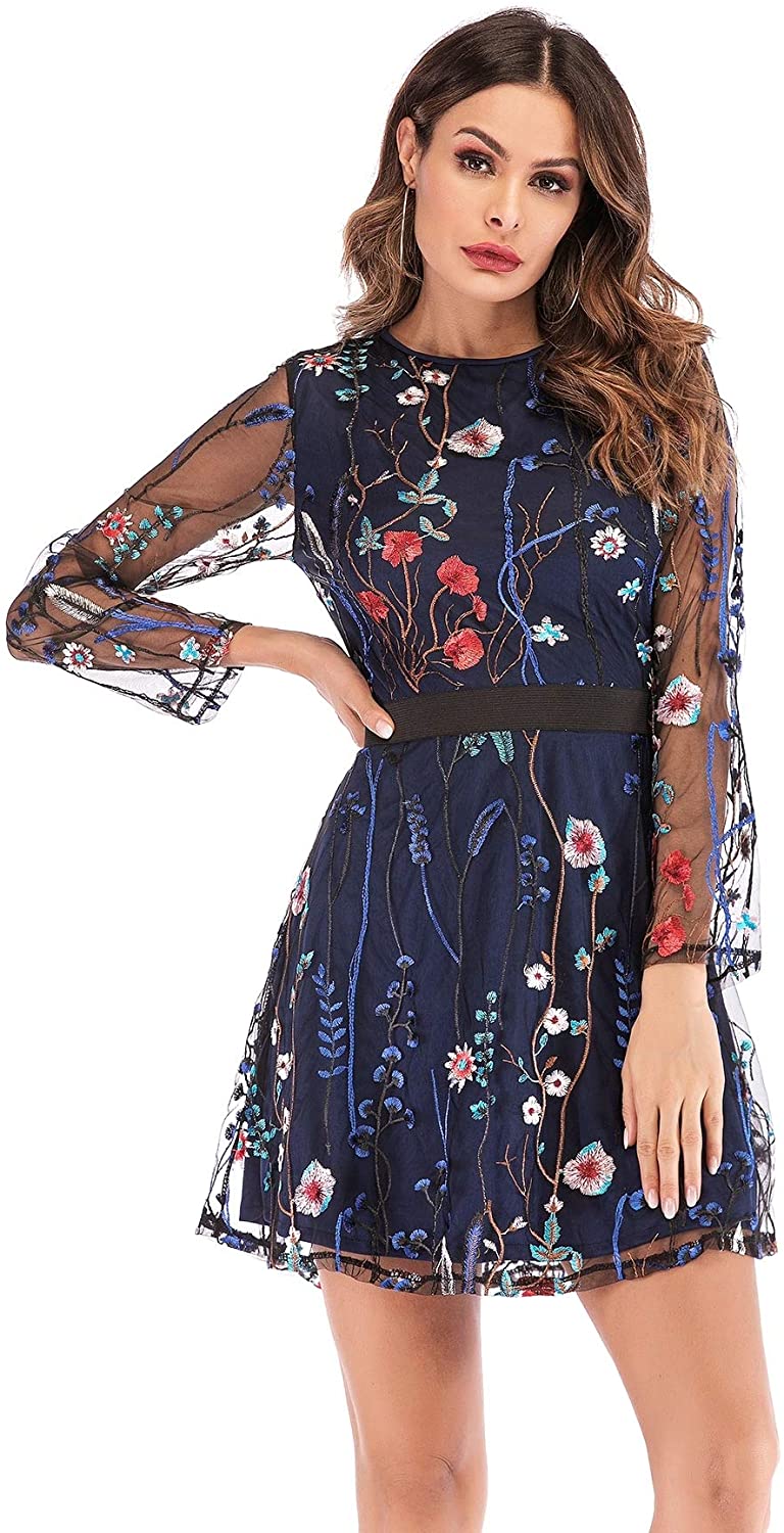 Borke Women's Floral Embroidery Mesh 