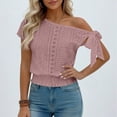 thumbnail image 6 of RRMuAzgs Crochet Knit Top for Women Ruffle Solid Color Off the Shoulder Blouses Summer Beach Vacation Clothes, 6 of 9