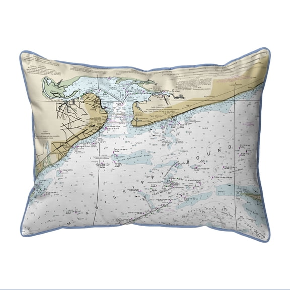 Betsy Drake St Louis Bay, MS Nautical Map Small Corded Indoor/Outdoor Pillow 11x14