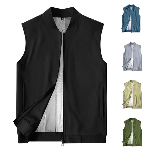 BiZtdJrK Lightweight Casual Vest for Men Plus Size Zip Up Sleeveless Solid Color Vests Sports Golf Vests Layering Outerwear with Pockets Black XXL