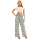 thumbnail image 3 of Mujer Verano Pierna Ancha Elástico Cintura Alta Estampado Boho Hippie Pantalones Pierna Ancha Verde Guisante Floral Talla Mediana, 3 of 5