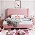 thumbnail image 3 of Full Size Bed Frame, Upholstered Platform Corduroy Bed Frame with Vertical Channel Tufted Wingback Headboard, Strong Wooden Slats Support, No Box Spring Needed, Easy Assembly, Pink, 3 of 6