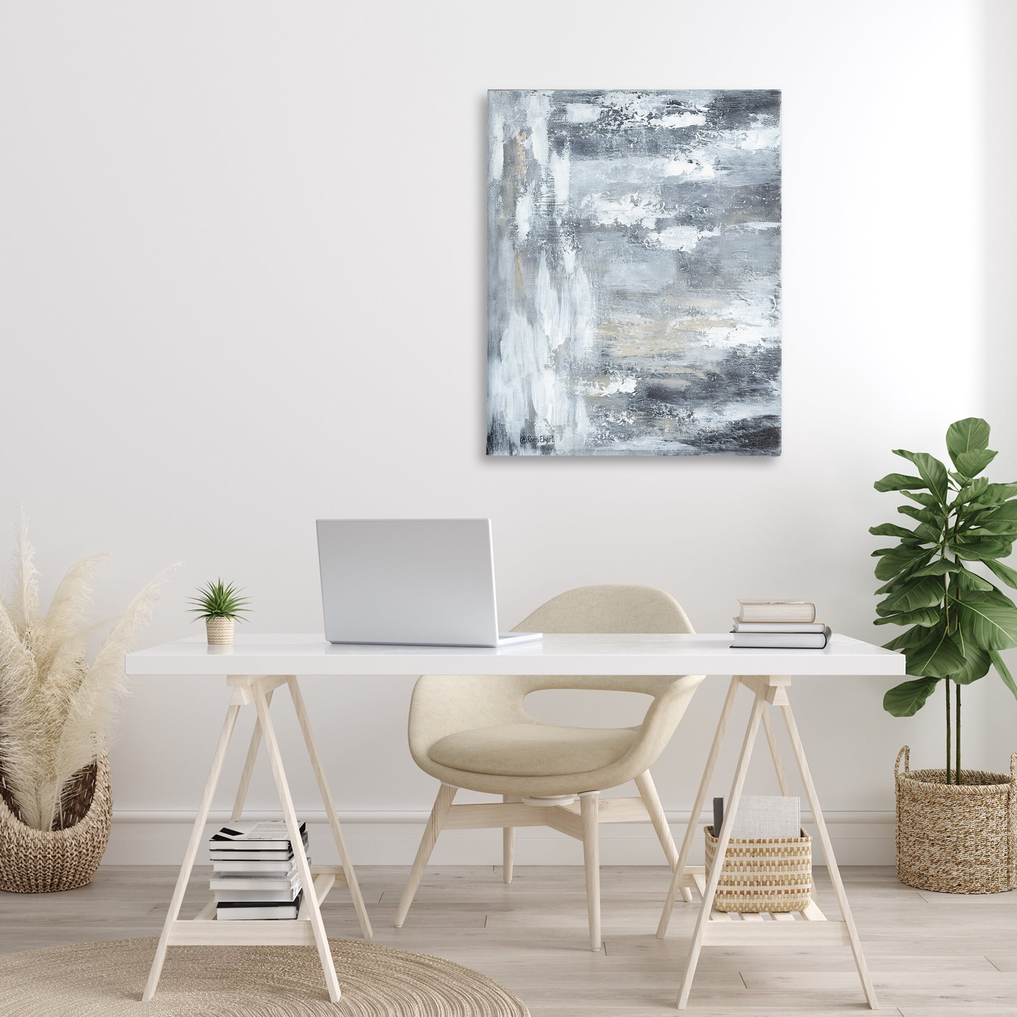 Stupell Industries Grey Brushed Abstraction Abstract Painting Gallery Wrapped Canvas Art Print Wall Art, 30 x 40