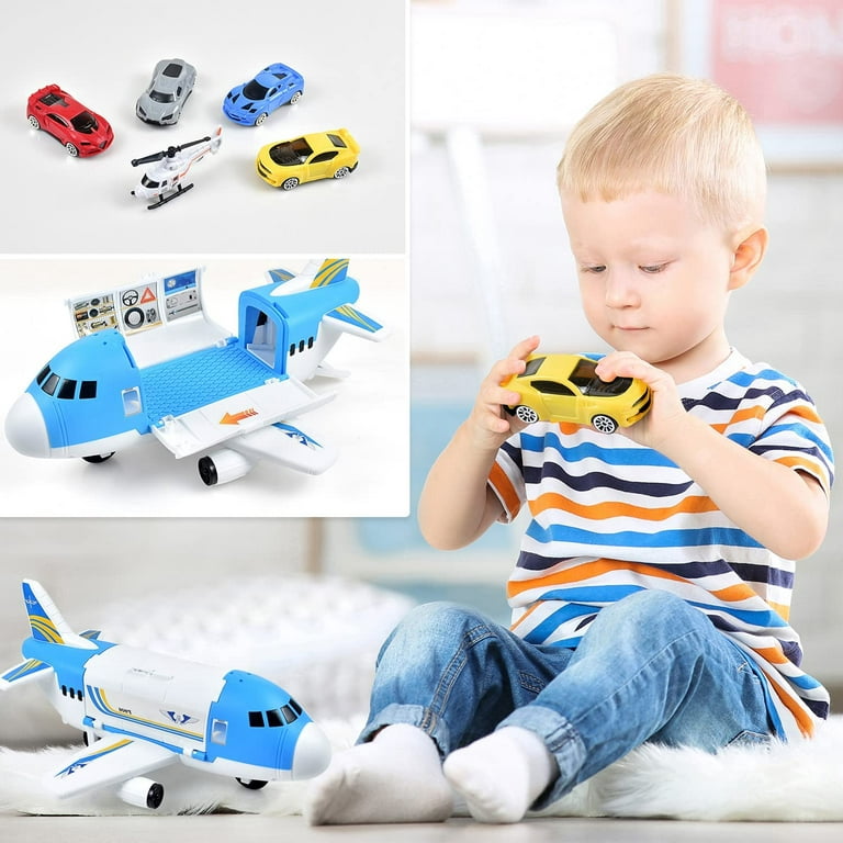 Airplane Toy with Car Toy Helicopter Set, Take Apart Toy for Play Set Boy Toddler Cargo Transport Airplane Gift Age 3 4 5 6 8 Years Old, 5 Mini